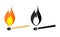 Simple burning match icon. Black and white, color version. vector.