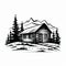 Simple Cabin Black And White Decal On White Background