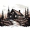 Simple Cabin In Forest Vector Art - High-contrast Realism