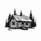 Simple Cabin Graphic: Clean And Bold Black And White Art