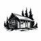 Simple Cabin House Illustration In Stencil Art Style