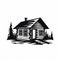 Simple Cabin Illustration Clean, Bold Black And White Art