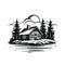 Simple Cabin Illustration Logo Style Black And White Art