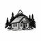 Simple Cabin In The Mountains - Bold Black And White Vector Illustration