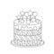 A simple cake with an ornament, layers, decoration. Hand drawn vector illustration, black lines on white, Doodle, sketch