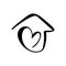 Simple Calligraphy House with heart. Real Vector Icon. Consept comfort and protection. Architecture Construction for home design.