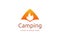 Simple camping logo with tent shape and fire