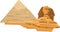 Simple cartoon flat drawing of the GREAT SPHINX AND THE GREAT PYRAMID OF GIZA, GIZA