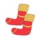 Simple cartoon icon. Image for children, warm knee socks. Red and yellow