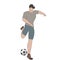 Simple cartoon of men playing soccer illustrated on white background