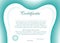 Simple certificate or diploma for dentistry with a tooth-shaped frame. Vector image.