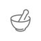 Simple chemical vessel, mortar, pestle, pistil, pounder line icon. Symbol and sign vector illustration design. Isolated