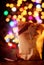 Simple Christmas gift with a colorful party bokeh