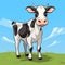 Simple And Clean Cartoon Cow Illustration On Green Field