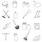 Simple cleaning tools outline icons set eps10