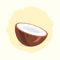 Simple coconut icon on light background. Vector color illustration of half a coconut, cut coco in flat style. Organic
