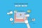 Simple color line flat design of video marketing, modern illustration