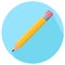 Simple color pencil vector icon with rubber in flat style in blu