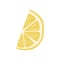 Simple colored flat icon with a semicircular slice of yellow lemon. Isolated illustration of a citrus fruit on a white background