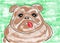 A simple colored impromptu sketch illustration of a fat brown Pug dog puppy