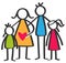 Simple colorful stick figures happy family, mother, father, son, daughter, children