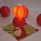 Simple compositions for illustrating chinese new year with traditional paraphernalia,,