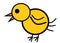 A simple computer generated kids drawing of a yellow chick white backdrop