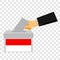 Simple concept, man hand using tuxedo give a paper vote at indonesia election at transparent effect background