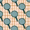 Simple cooking seamless pattern with pans silhouettes. Orange light chequered background. Kitchen artwork
