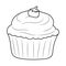 Simple Cupcake outline vector illustration, Black white linear style