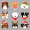 Simple and cute Christmas illustrations with adorable dogs faces