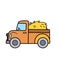 Simple cute truck with some straw on white background