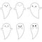 Simple cute white ghost character set of 6, simple flat ghosts, Vector Set of Cute Halloween Ghosts in Different Poses,