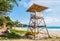 Simple design of lifeguard station on cloudy blue sky and Andaman sea in background, world famous travel location ,Surin beach