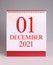 Simple desk calendar for New Year December 2021