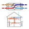 A simple diagram of a ventilation system recuperator. Scheme of energy-efficient air recovery in the house. Vector