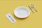 Simple dinner table setting of generic kitchen utensils, 3d rendering.