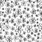 Simple ditsy hand drawn black ink outline flower doodles seamless pattern background. Naive chlldish floral drawing backdrop.