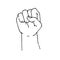 Simple doodle style drawing. fist raised to the top. line drawing isolated on white background. symbol picket, demonstration, stru