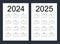 Simple editable vector calendars for year 2024, 2025. Week starts from Sunday. Vertical