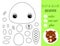 Simple educational game coloring page cut and glue sitting baby beaver for kids. Educational paper game for preschool children.