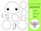 Simple educational game coloring page cut and glue sitting baby elephant for kids. Educational paper game for preschool children.