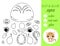 Simple educational game coloring page cut and glue sitting baby lynx for kids. Educational paper game for preschool children.