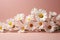 Simple elegance white daisies on pale pink, minimal flat lay