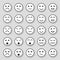 Simple emotion icons. Emotion stickers in  flat style isolated on gray background.