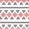 Simple ethnic black and white and red triangles and rhombus seamless pattern, vector