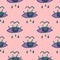 Simple eye and tears seamless pattern. Light pink background with green and purple face elements