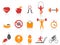 Simple fitness icons set,orange color series