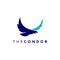 Simple flat abstract flying condor bird in blue color for business
