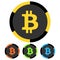 Simple, flat bitcoin chip icon. Four color variations. Isolated on white